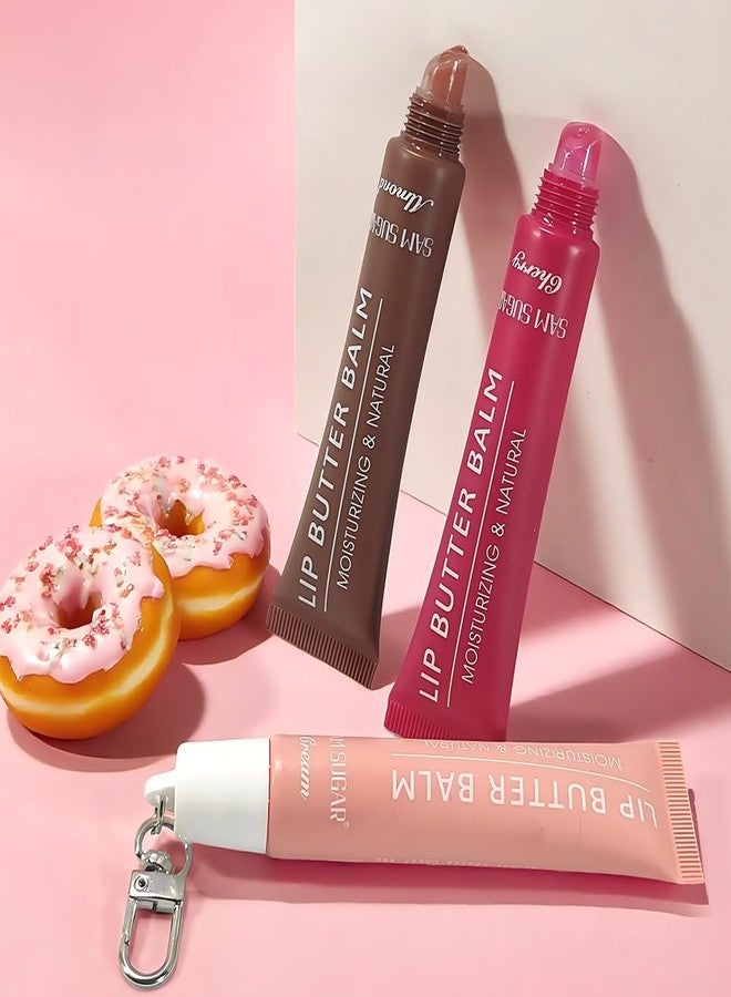 سكر سام سام شوجر، ٥ قطع مرطب شفاه مع سلسلة مفاتيح، مرطب شفاه ملون، مرطب زبدة الشفاه بلمعان طبيعي، عناية غير لزجة للشفاه الجافة - Image 3